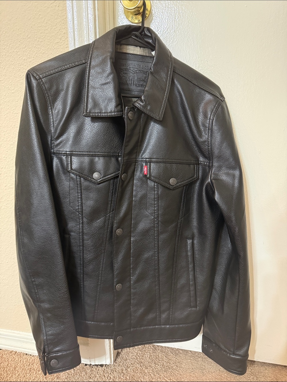 Levi's Black Leather Bomber-Style Trucker Jacket